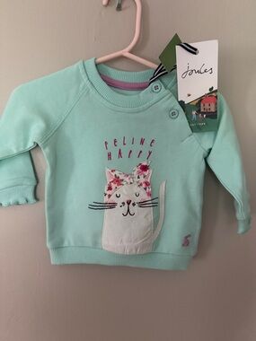 Joules Mint Green 'Feline Happy' Cat Applique Sweatshirt